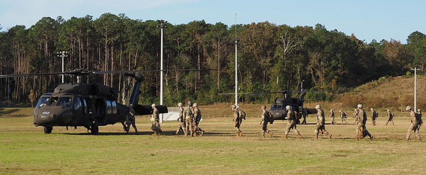 Cadets with Helicopter in open field