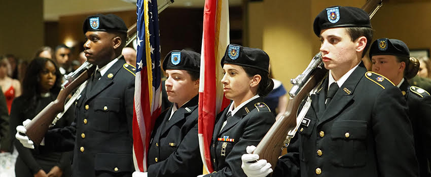 Army ROTC Color Guard presents colors at Military Ball
